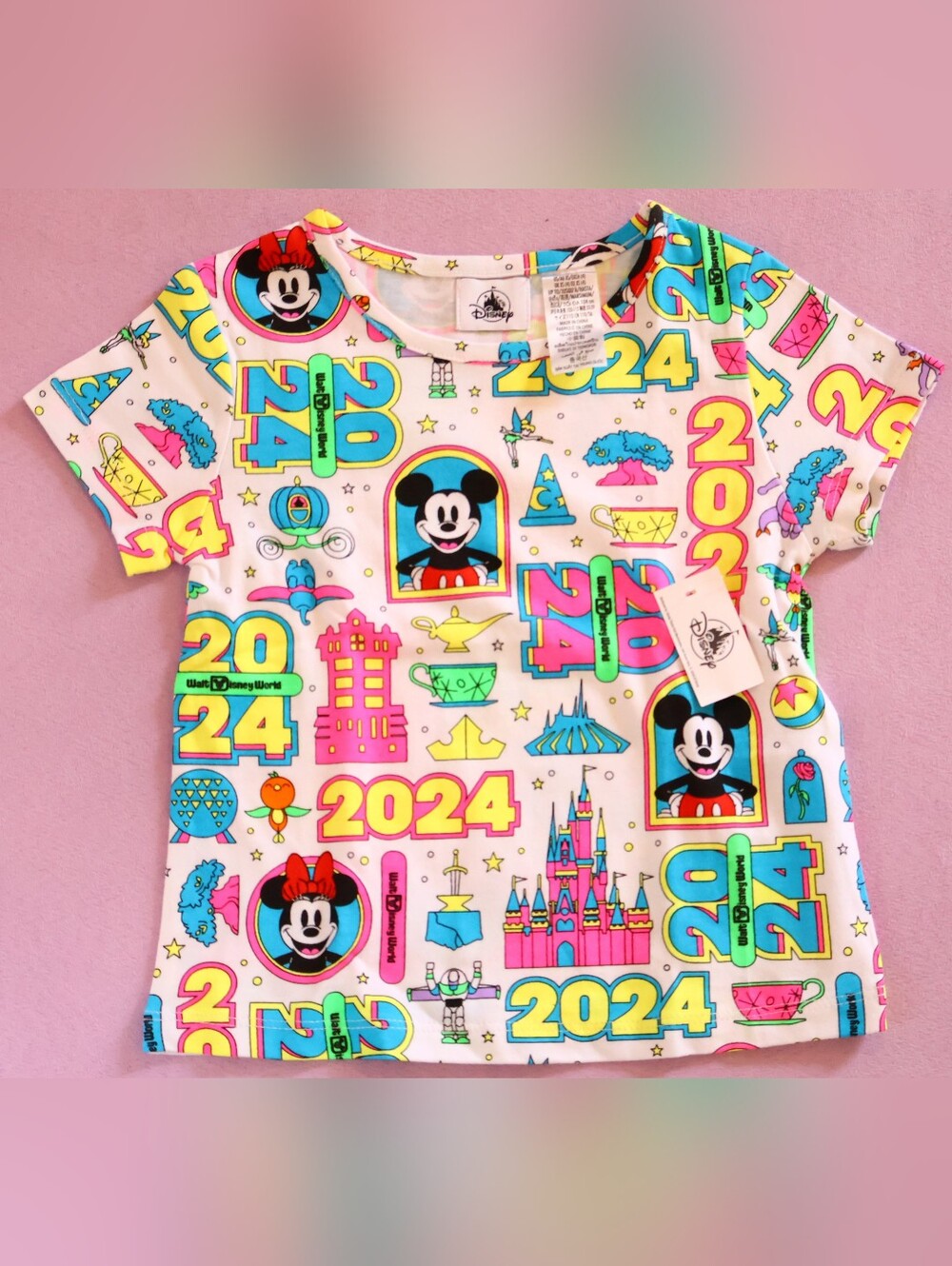 NWT! 2024 Disney Brave New World Neon Mickey Figment Icons Youth XS T-Shirt